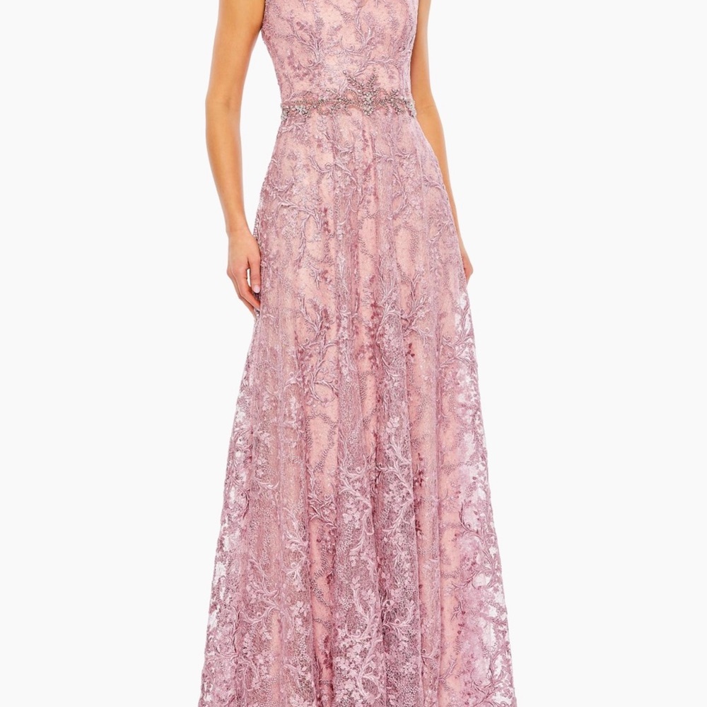 Mac Duggal Pink Lace Maxi Dress